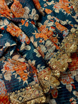 Teal Blue Organza Silk saree — Kaash Collection