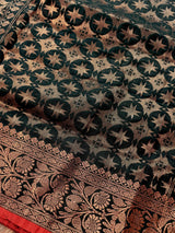Black and Red Linen Cotton Silk saree — Kaash Collection