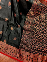 Black and Red Linen Cotton Silk saree — Kaash Collection