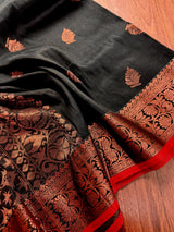 Black and Red Linen Cotton Silk saree — Kaash Collection