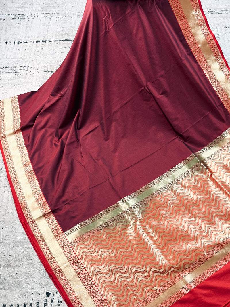 Wine and Red Banarasi Silk saree — Kaash Collection