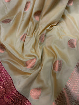 Beige and Hot Pink Banarasi Silk saree — Kaash Collection