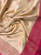 Beige and Hot Pink Banarasi Silk saree — Kaash Collection