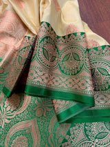 Beige and Green Banarasi Silk saree — Kaash Collection