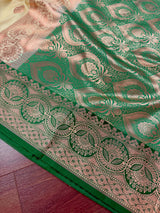 Beige and Green Banarasi Silk saree — Kaash Collection