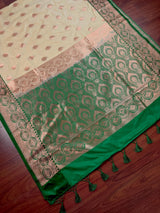 Beige and Green Banarasi Silk saree — Kaash Collection