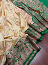 Beige and Green Banarasi Silk saree — Kaash Collection