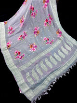Grey (Dolphin Blue), Grey Family Color Chiffon Silk saree — Kaash Collection