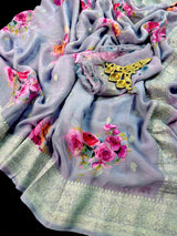 Grey (Dolphin Blue), Grey Family Color Chiffon Silk saree — Kaash Collection