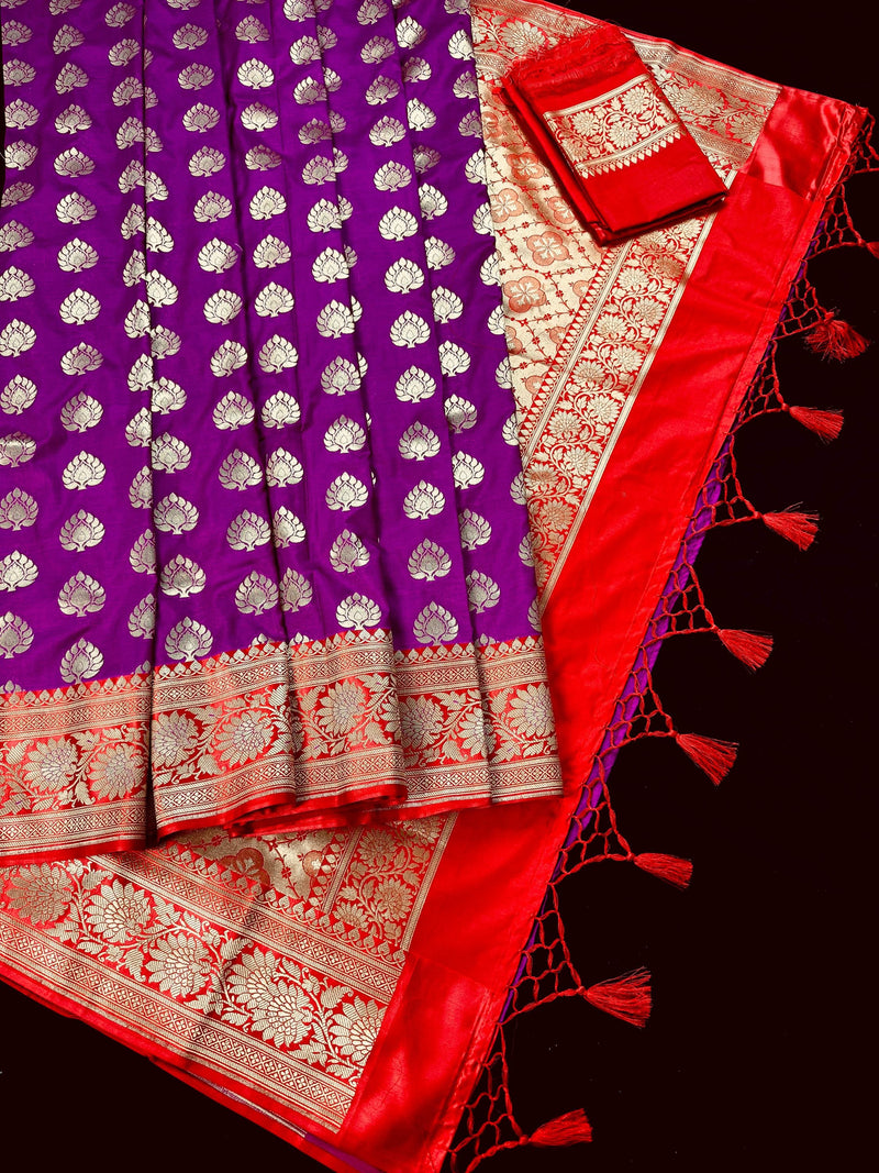 Purple with Red Banarasi Silk saree — Kaash Collection