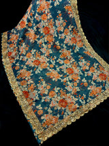 Teal Blue Organza Silk saree — Kaash Collection