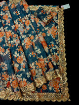 Teal Blue Organza Silk saree — Kaash Collection