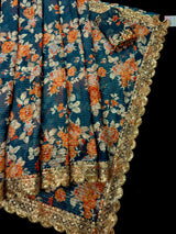 Teal Blue Organza Silk saree — Kaash Collection