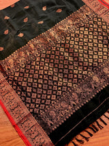 Black and Red Linen Cotton Silk saree — Kaash Collection