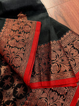 Black and Red Linen Cotton Silk saree — Kaash Collection