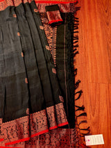Black and Red Linen Cotton Silk saree — Kaash Collection