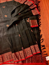 Black and Red Linen Cotton Silk saree — Kaash Collection