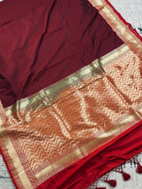 Wine and Red Banarasi Silk saree — Kaash Collection