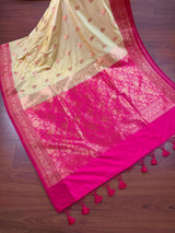 Beige and Hot Pink Banarasi Silk saree — Kaash Collection