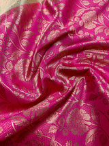 Beige and Hot Pink Banarasi Silk saree — Kaash Collection