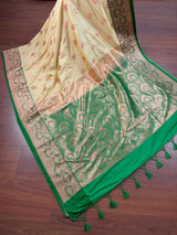 Beige and Green Banarasi Silk saree — Kaash Collection