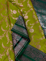 Mehandi Green/ Heena Green and Bottle Green Mashru Silk saree — Kaash Collection