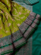 Mehandi Green/ Heena Green and Bottle Green Mashru Silk saree — Kaash Collection