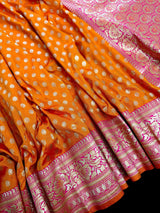 Bright Fanta Orange Orange with Pink Banarasi Silk saree — Kaash Collection