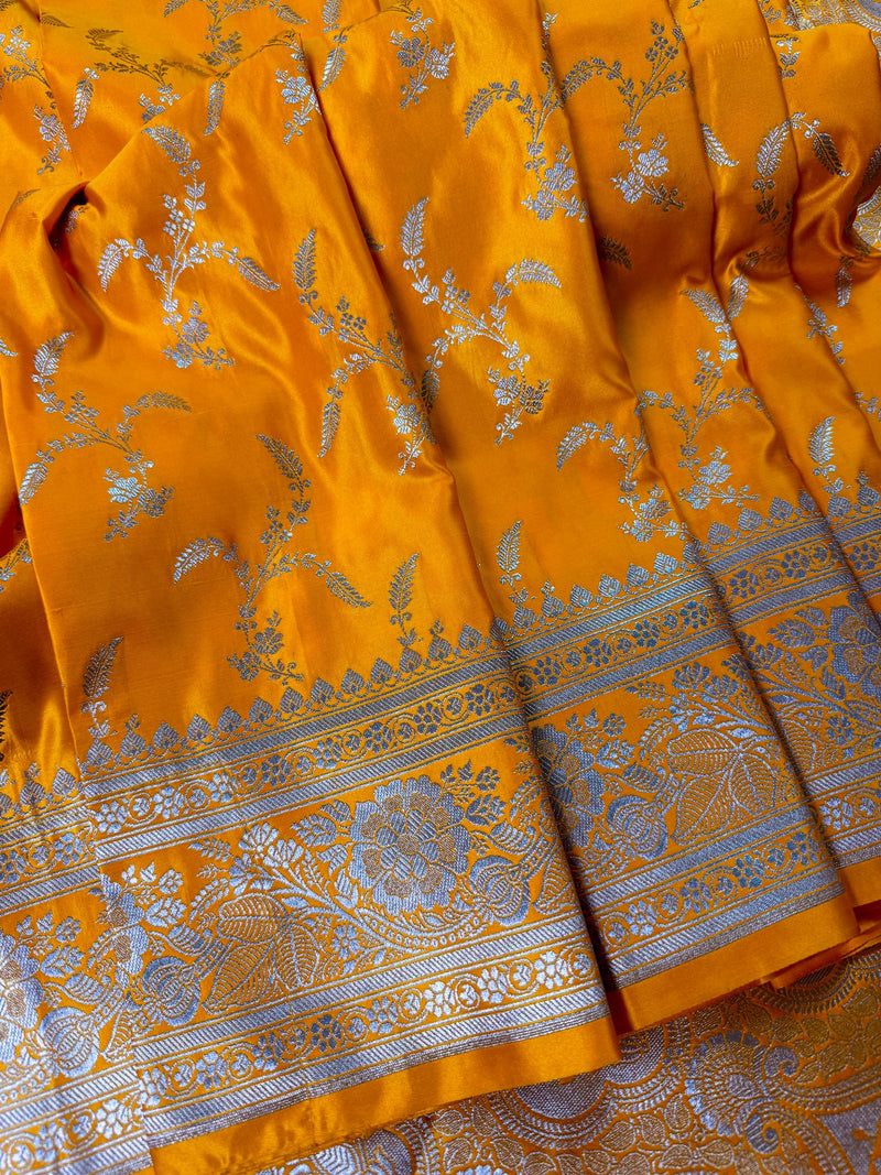 Mango Yellow Color Mashru Silk saree — Kaash Collection