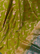 Mehandi Green/ Heena Green and Bottle Green Mashru Silk saree — Kaash Collection