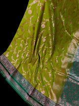 Mehandi Green/ Heena Green and Bottle Green Mashru Silk saree — Kaash Collection