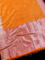 Bright Fanta Orange Orange with Pink Banarasi Silk saree — Kaash Collection