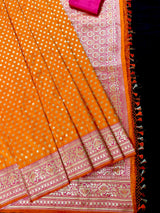 Bright Fanta Orange Orange with Pink Banarasi Silk saree — Kaash Collection