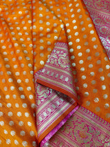 Bright Fanta Orange Orange with Pink Banarasi Silk saree — Kaash Collection