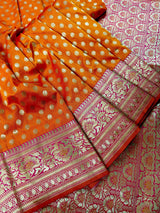Bright Fanta Orange Orange with Pink Banarasi Silk saree — Kaash Collection