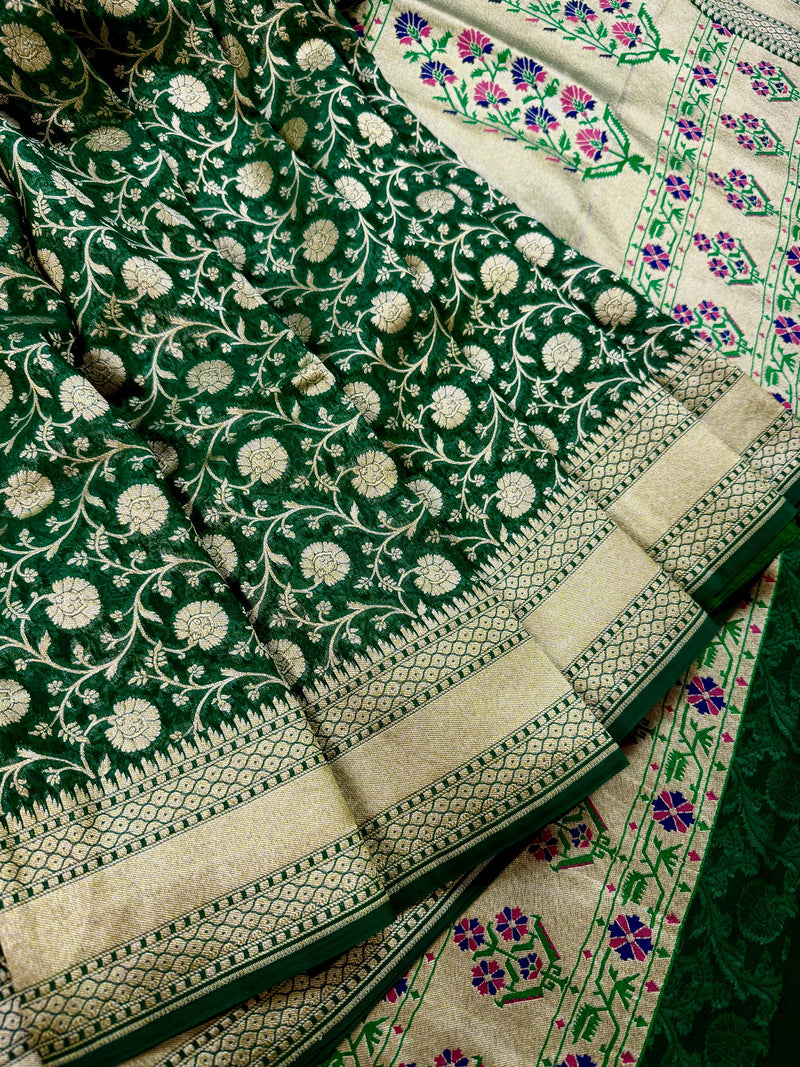 Green Color Khaddi Georgette Silk saree — Kaash Collection