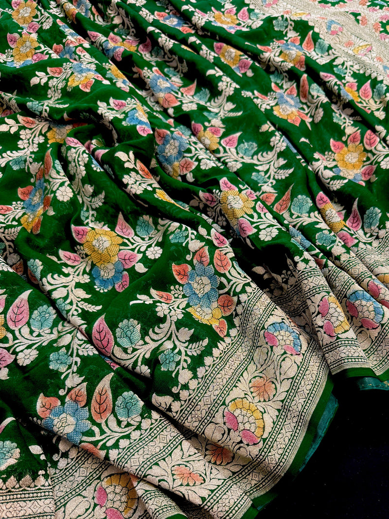 Green Color Khaddi Georgette Silk saree — Kaash Collection