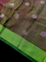 Magenta Pink & Green Color Handloom Linen saree — Kaash Collection