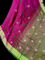 Magenta Pink & Green Color Handloom Linen saree — Kaash Collection