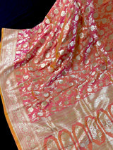 Peach with dual tone Pink Pure Katan Silk saree — Kaash Collection
