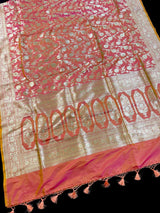 Peach with dual tone Pink Pure Katan Silk saree — Kaash Collection
