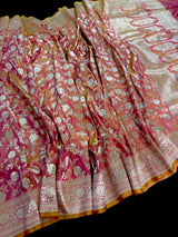 Peach with dual tone Pink Pure Katan Silk saree — Kaash Collection