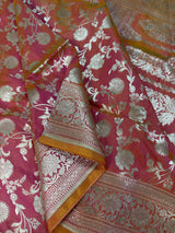 Peach with dual tone Pink Pure Katan Silk saree — Kaash Collection