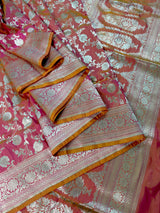 Peach with dual tone Pink Pure Katan Silk saree — Kaash Collection