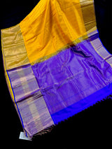 Yellow and Purple Pure Kanjivaram Silk saree — Kaash Collection