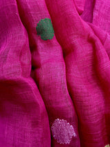 Magenta Pink & Green Color Handloom Linen saree — Kaash Collection