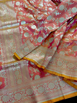 Peach with dual tone Pink Pure Katan Silk saree — Kaash Collection
