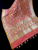 Peach with dual tone Pink Pure Katan Silk saree — Kaash Collection