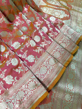 Peach with dual tone Pink Pure Katan Silk saree — Kaash Collection