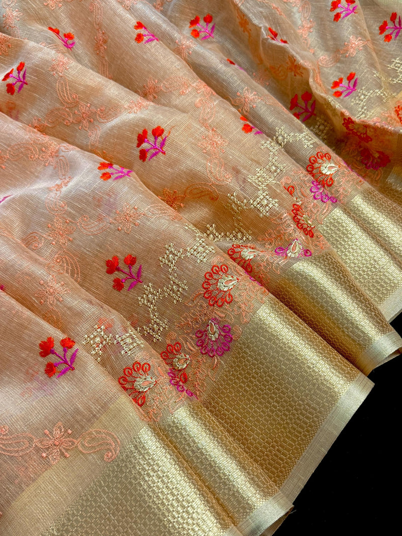 Peach Kota Doria saree — Kaash Collection
